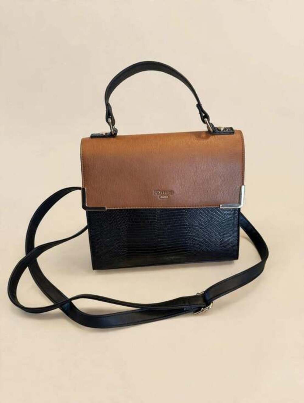 Dune London Women's Brown Black Lizard Embossed Leather Handbag Crossbody